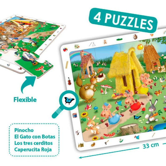 4 lankstūs stebėjimo dėlionės rinkiniai – klasikiniai pasakų paveikslėliai (Akros)