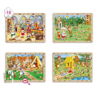 4 lankstūs stebėjimo dėlionės rinkiniai – klasikiniai pasakų paveikslėliai (Akros)