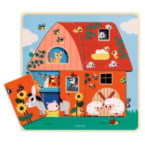 🧩 Medinė dėlionė „Chez Moo“ – 3 lygių (DJeco)